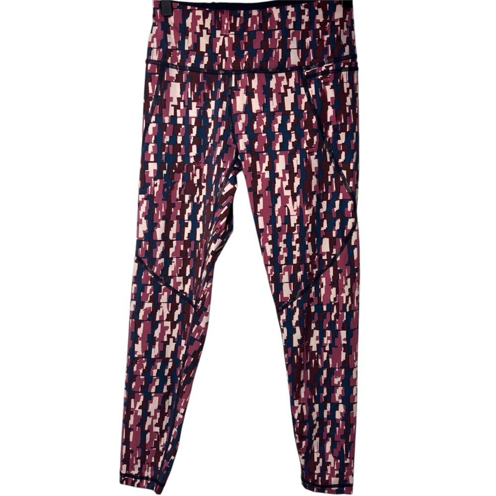 SWEATY BETTY POWER POCKET WORKOUT WOMEN LEGGINGS IN PINK CHECK PRINT SIZE US 4